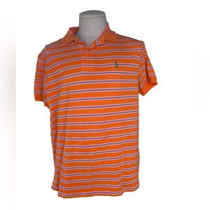 Polo by Ralph Lauren orange striped polo shirt.  Large.  Excellent condition.